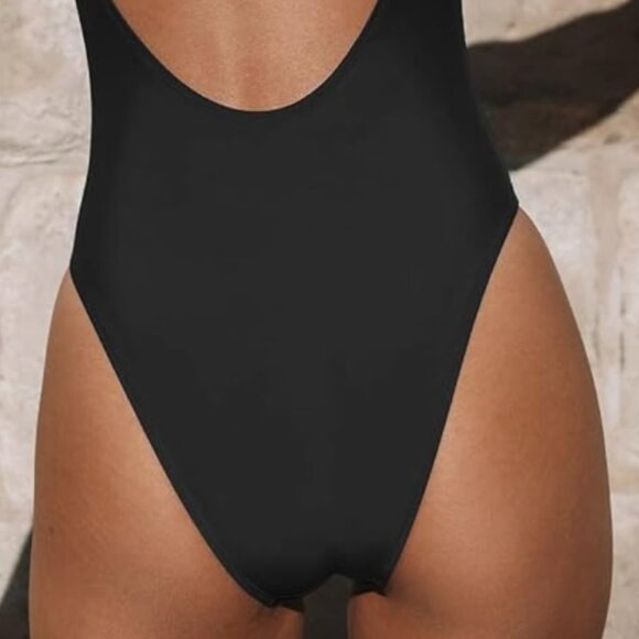 Cupshe Swimsuit 1-piece deep V neck crisscross back ad strap Black Med - Picture 10 of 12